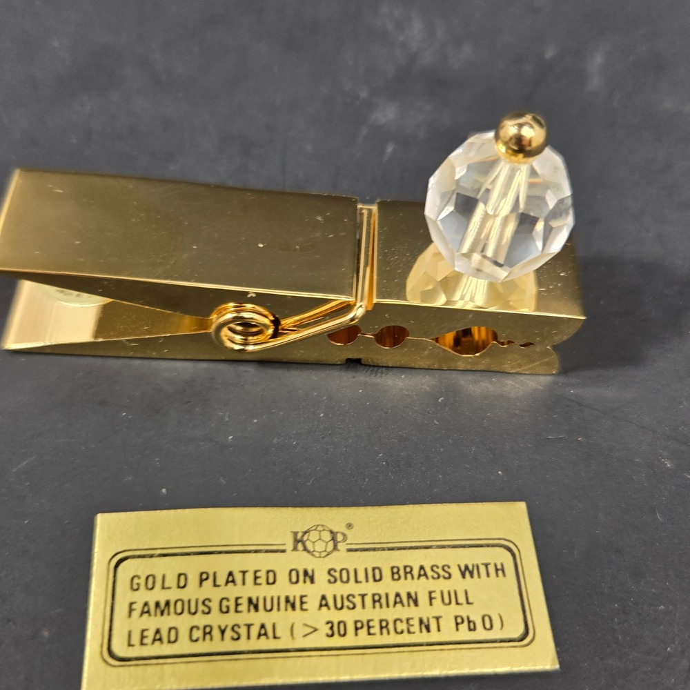 Vintage KOP Gold Plated Brass Paper Clip Austrian Crystal Desk Accessory S606G